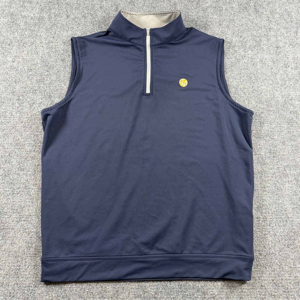 Peter Millar Golf Vest Mens Large Navy Blue 1/4 Zip CLA Logo Performance Layer